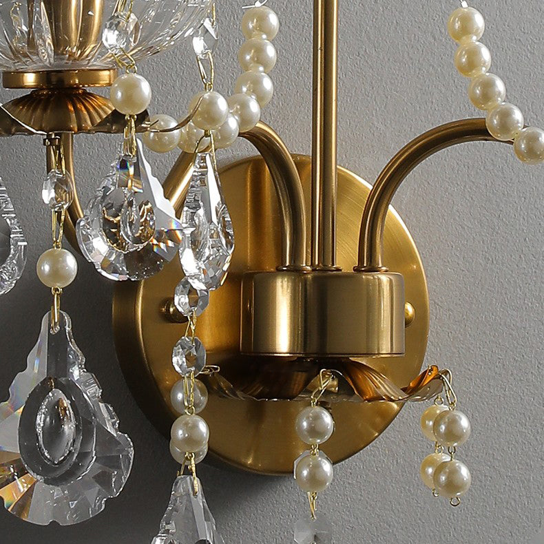 Applique murale traditionnelle européenne rustique en fer à bougie avec cristal à 2 lumières pour salon 