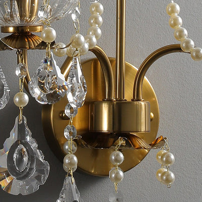Traditional European Rustic Candle Iron Crystal 2-Light Wall Sconce Lamp For Living Room