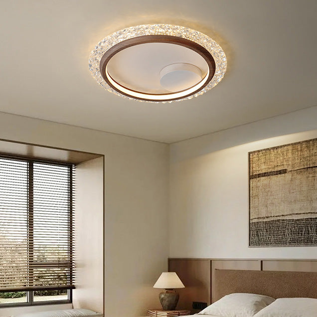 Modern Mid-Century Wabi-Sabi Round Crystal Aluminum Iron LED Flush Mount Ceiling Light For Bedroom