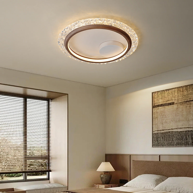 Modern Mid-Century Wabi-Sabi Round Crystal Aluminum Iron LED Flush Mount Ceiling Light For Bedroom