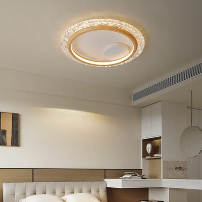 Modern Mid-Century Wabi-Sabi Round Crystal Aluminum Iron LED Flush Mount Ceiling Light For Bedroom