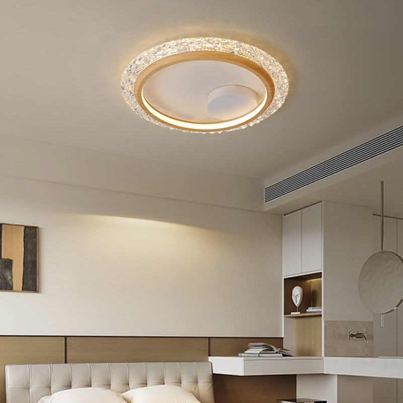 Modern Mid-Century Wabi-Sabi Round Crystal Aluminum Iron LED Flush Mount Ceiling Light For Bedroom