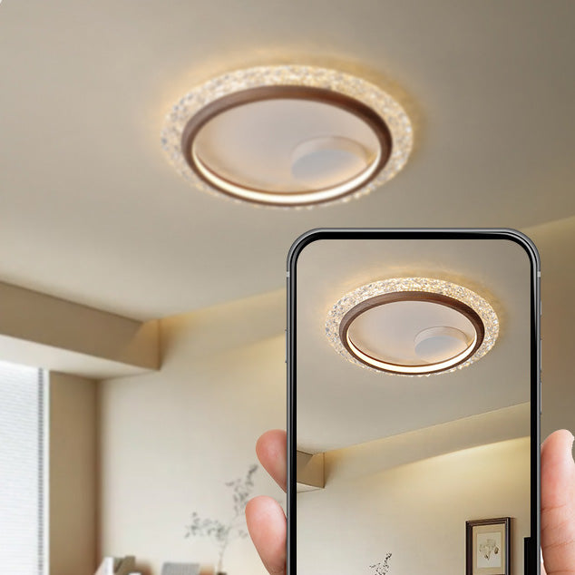 Modern Mid-Century Wabi-Sabi Round Crystal Aluminum Iron LED Flush Mount Ceiling Light For Bedroom