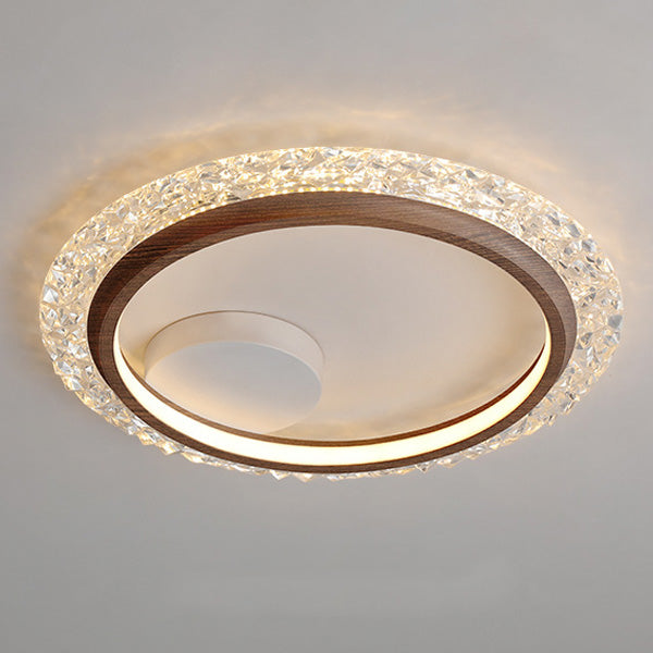 Modern Mid-Century Wabi-Sabi Round Crystal Aluminum Iron LED Flush Mount Ceiling Light For Bedroom