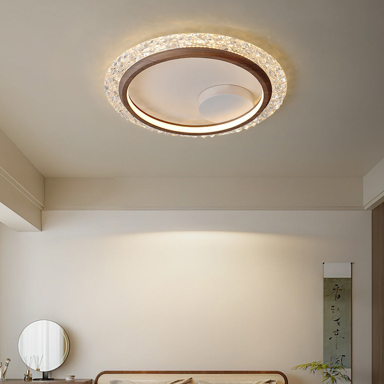 Modern Mid-Century Wabi-Sabi Round Crystal Aluminum Iron LED Flush Mount Ceiling Light For Bedroom