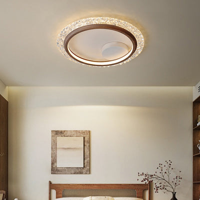 Modern Mid-Century Wabi-Sabi Round Crystal Aluminum Iron LED Flush Mount Ceiling Light For Bedroom