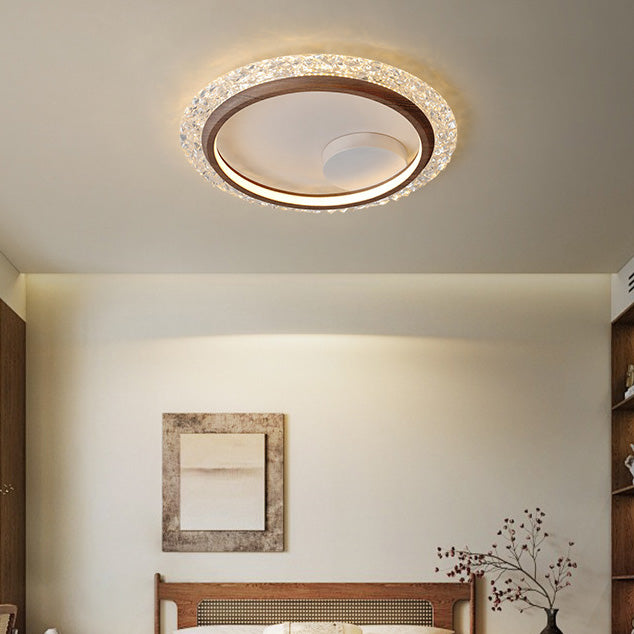 Modern Mid-Century Wabi-Sabi Round Crystal Aluminum Iron LED Flush Mount Ceiling Light For Bedroom