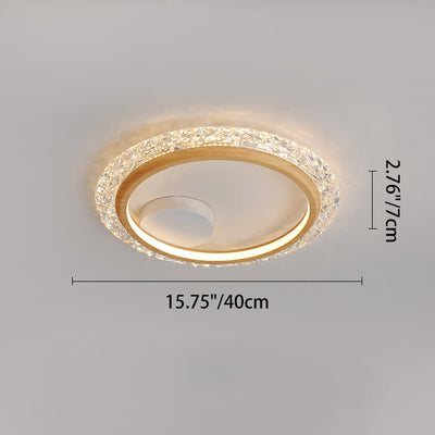 Modern Mid-Century Wabi-Sabi Round Crystal Aluminum Iron LED Flush Mount Ceiling Light For Bedroom