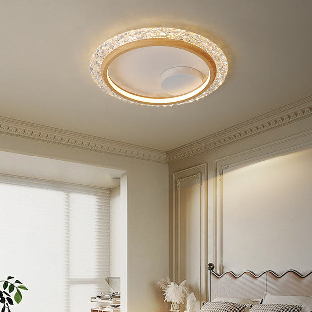 Modern Mid-Century Wabi-Sabi Round Crystal Aluminum Iron LED Flush Mount Ceiling Light For Bedroom