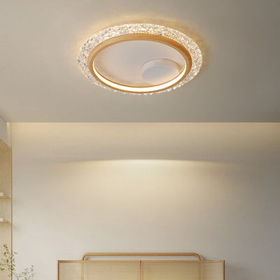 Modern Mid-Century Wabi-Sabi Round Crystal Aluminum Iron LED Flush Mount Ceiling Light For Bedroom