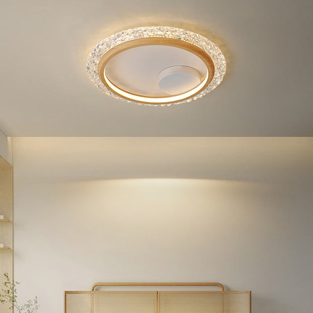 Modern Mid-Century Wabi-Sabi Round Crystal Aluminum Iron LED Flush Mount Ceiling Light For Bedroom