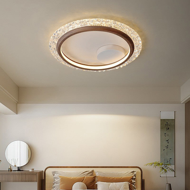 Modern Mid-Century Wabi-Sabi Round Crystal Aluminum Iron LED Flush Mount Ceiling Light For Bedroom