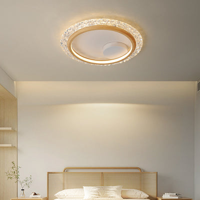 Modern Mid-Century Wabi-Sabi Round Crystal Aluminum Iron LED Flush Mount Ceiling Light For Bedroom