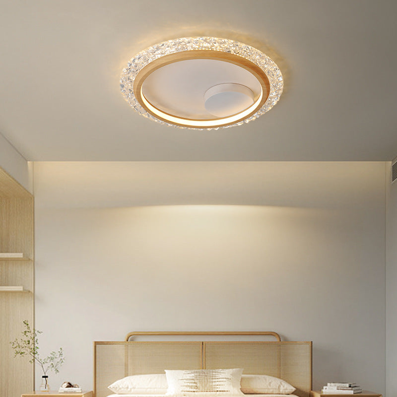 Modern Mid-Century Wabi-Sabi Round Crystal Aluminum Iron LED Flush Mount Ceiling Light For Bedroom