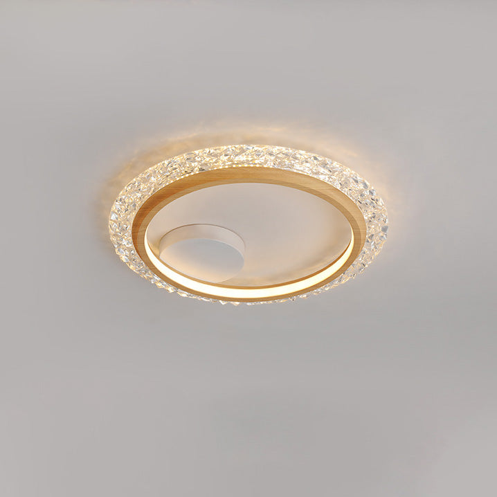 Modern Mid-Century Wabi-Sabi Round Crystal Aluminum Iron LED Flush Mount Ceiling Light For Bedroom