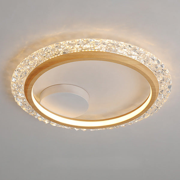 Modern Mid-Century Wabi-Sabi Round Crystal Aluminum Iron LED Flush Mount Ceiling Light For Bedroom