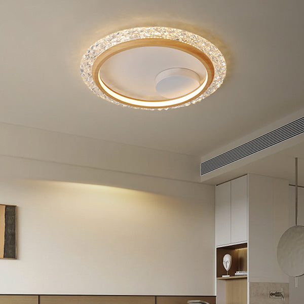 Modern Mid-Century Wabi-Sabi Round Crystal Aluminum Iron LED Flush Mount Ceiling Light For Bedroom