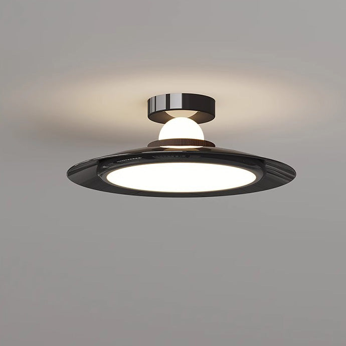 Modern Transitional Cream-Toned Flying Saucer Acrylic Shade Iron LED Semi-Flush Mount Ceiling Light For Bedroom