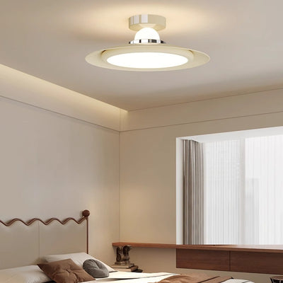 Modern Transitional Cream-Toned Flying Saucer Acrylic Shade Iron LED Semi-Flush Mount Ceiling Light For Bedroom