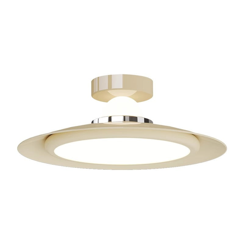 Modern Transitional Cream-Toned Flying Saucer Acrylic Shade Iron LED Semi-Flush Mount Ceiling Light For Bedroom