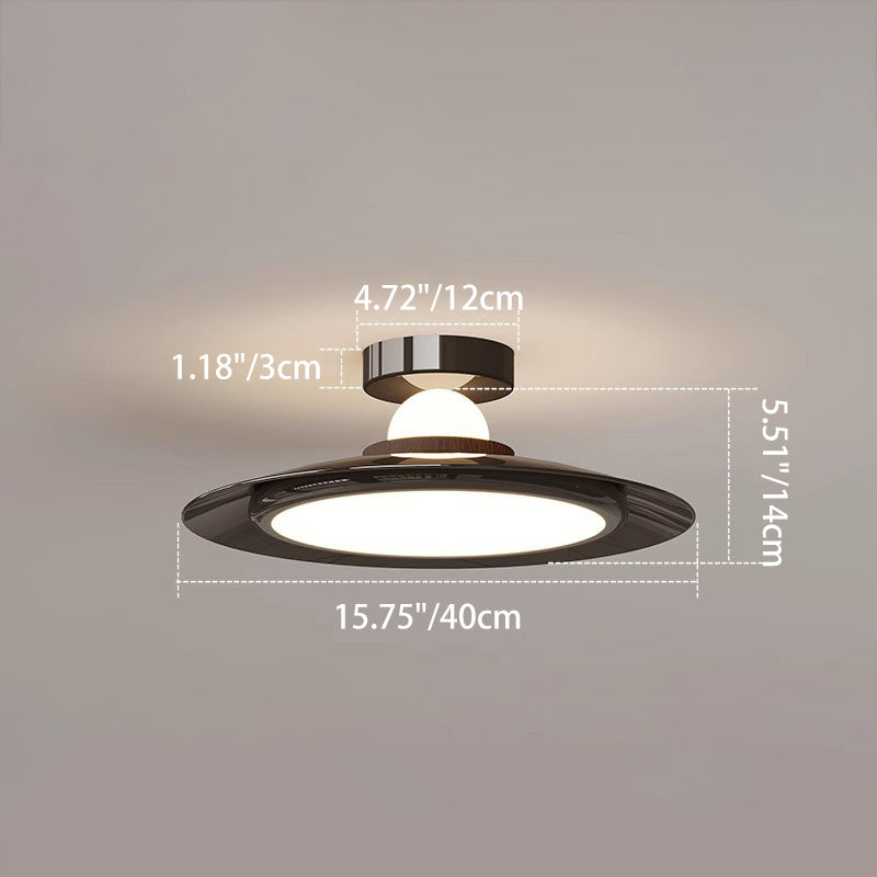 Modern Transitional Cream-Toned Flying Saucer Acrylic Shade Iron LED Semi-Flush Mount Ceiling Light For Bedroom