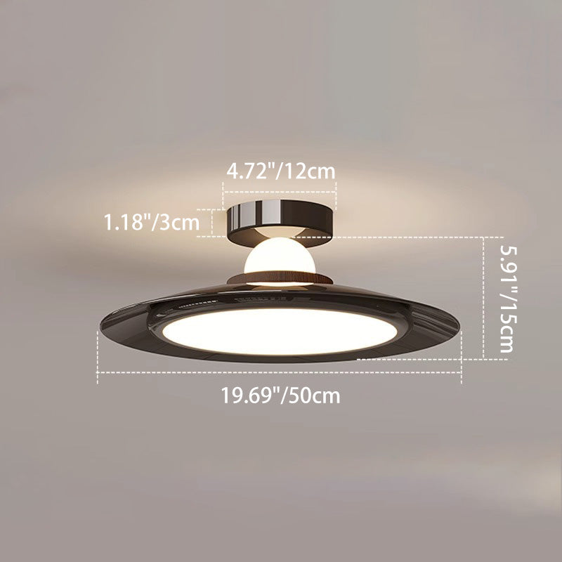 Modern Transitional Cream-Toned Flying Saucer Acrylic Shade Iron LED Semi-Flush Mount Ceiling Light For Bedroom