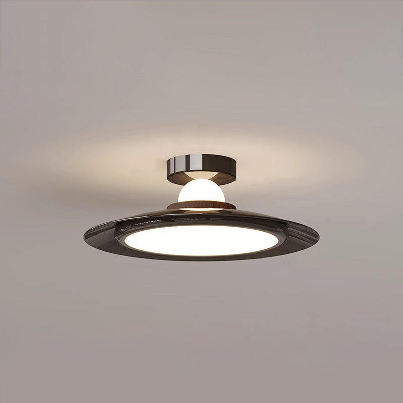 Modern Transitional Cream-Toned Flying Saucer Acrylic Shade Iron LED Semi-Flush Mount Ceiling Light For Bedroom