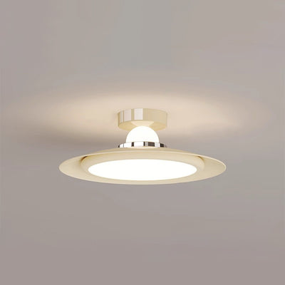 Modern Transitional Cream-Toned Flying Saucer Acrylic Shade Iron LED Semi-Flush Mount Ceiling Light For Bedroom