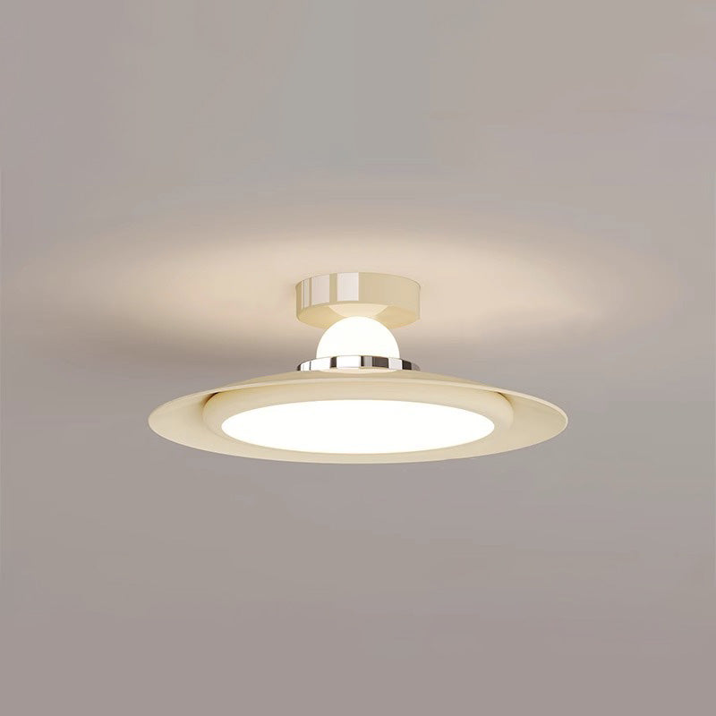 Modern Transitional Cream-Toned Flying Saucer Acrylic Shade Iron LED Semi-Flush Mount Ceiling Light For Bedroom