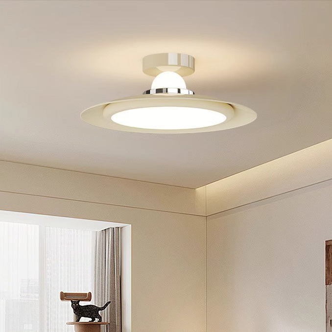Modern Transitional Cream-Toned Flying Saucer Acrylic Shade Iron LED Semi-Flush Mount Ceiling Light For Bedroom