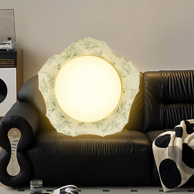 Traditional French Floral Fabric Shade Iron LED Dimmable Flush Mount Ceiling Light For Bedroom