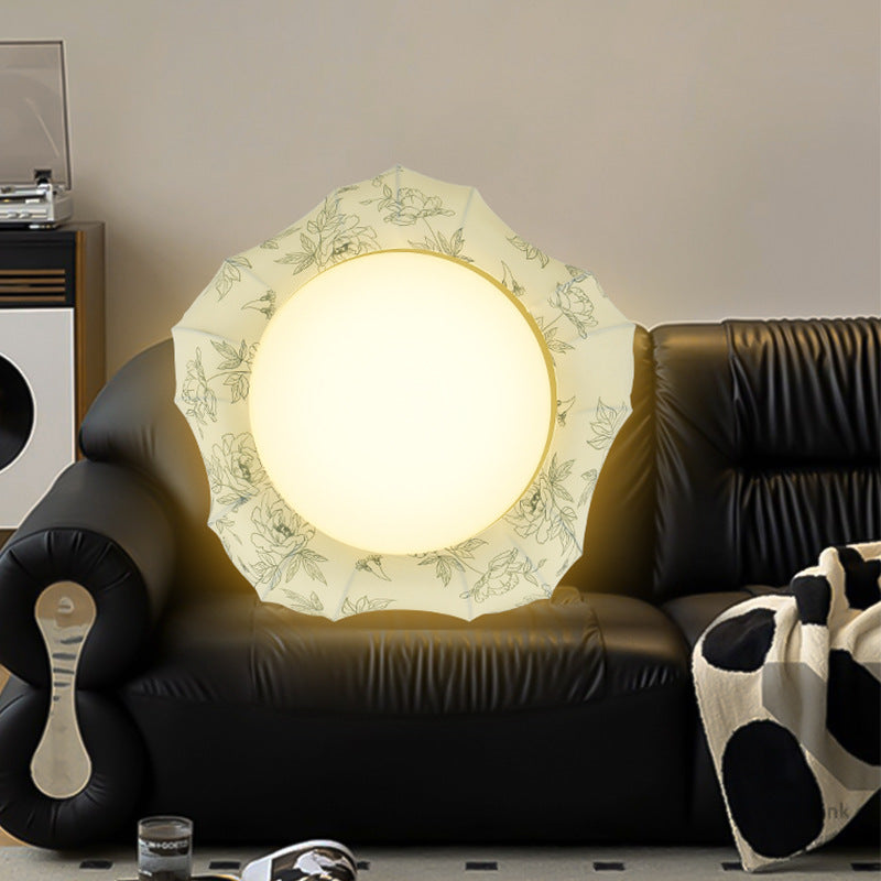 Traditional French Floral Fabric Shade Iron LED Dimmable Flush Mount Ceiling Light For Bedroom