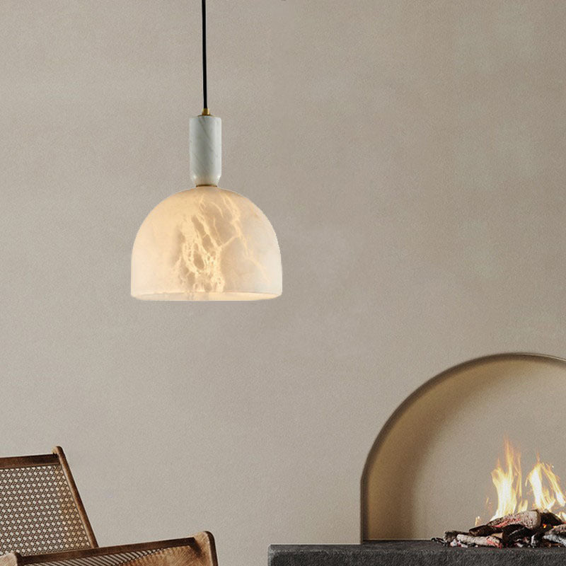 Contemporary Scandinavian Elegance Dome Marble Iron 1-Light Pendant Light For Living Room