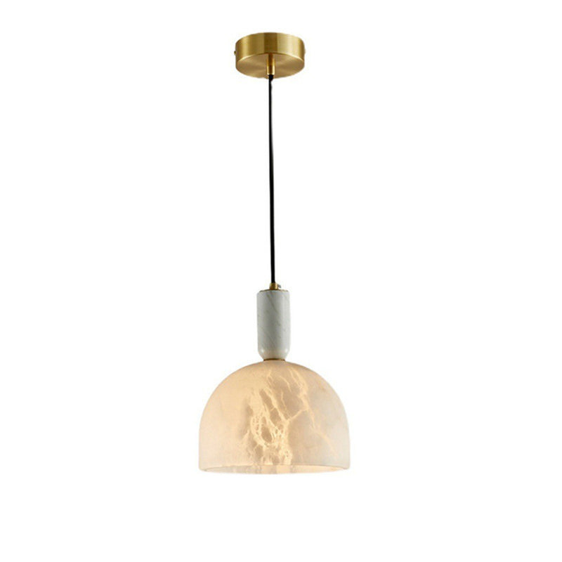 Contemporary Scandinavian Elegance Dome Marble Iron 1-Light Pendant Light For Living Room