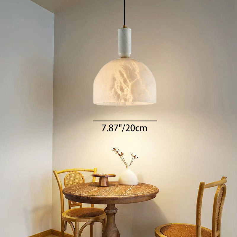 Contemporary Scandinavian Elegance Dome Marble Iron 1-Light Pendant Light For Living Room