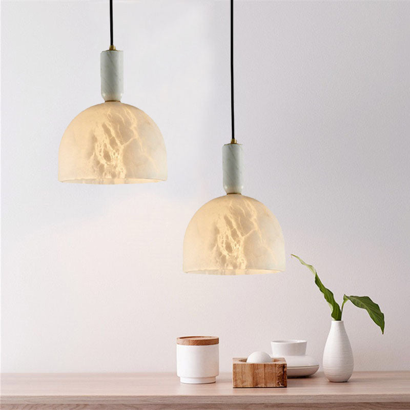 Contemporary Scandinavian Elegance Dome Marble Iron 1-Light Pendant Light For Living Room