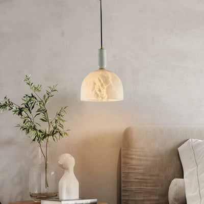 Contemporary Scandinavian Elegance Dome Marble Iron 1-Light Pendant Light For Living Room