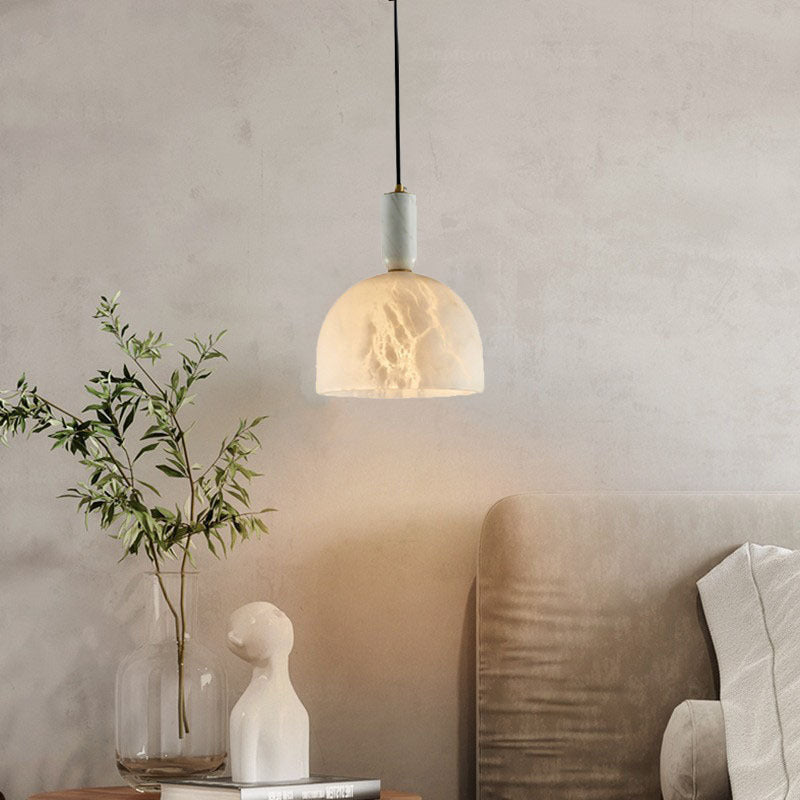 Contemporary Scandinavian Elegance Dome Marble Iron 1-Light Pendant Light For Living Room