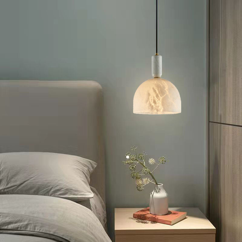 Contemporary Scandinavian Elegance Dome Marble Iron 1-Light Pendant Light For Living Room