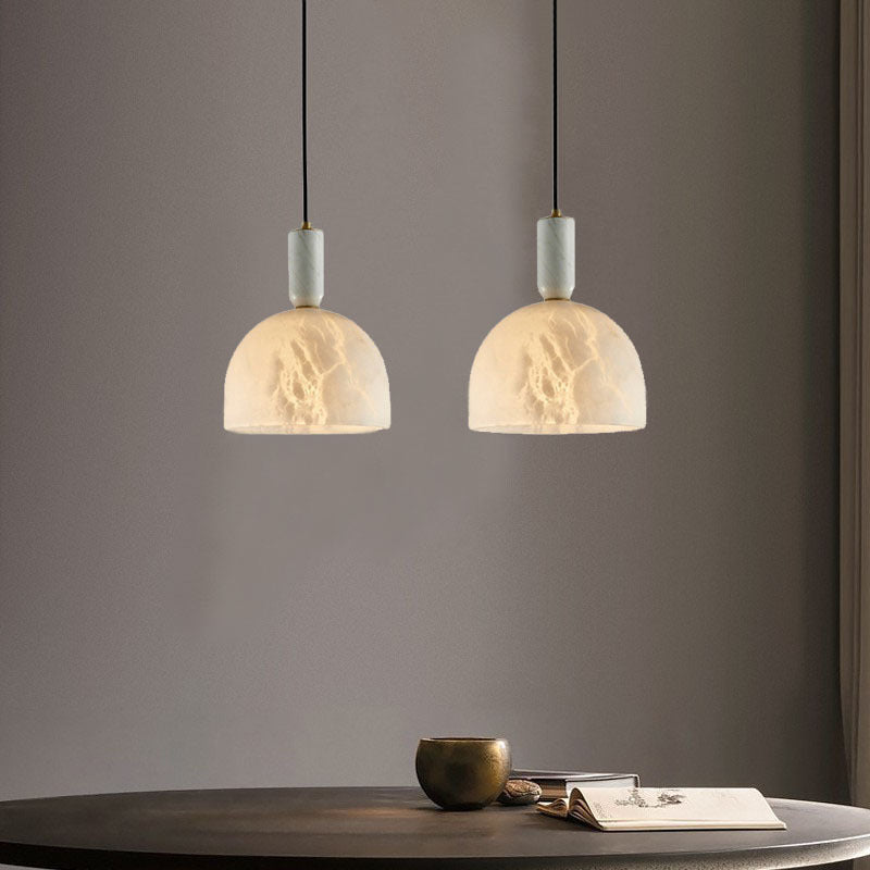 Contemporary Scandinavian Elegance Dome Marble Iron 1-Light Pendant Light For Living Room