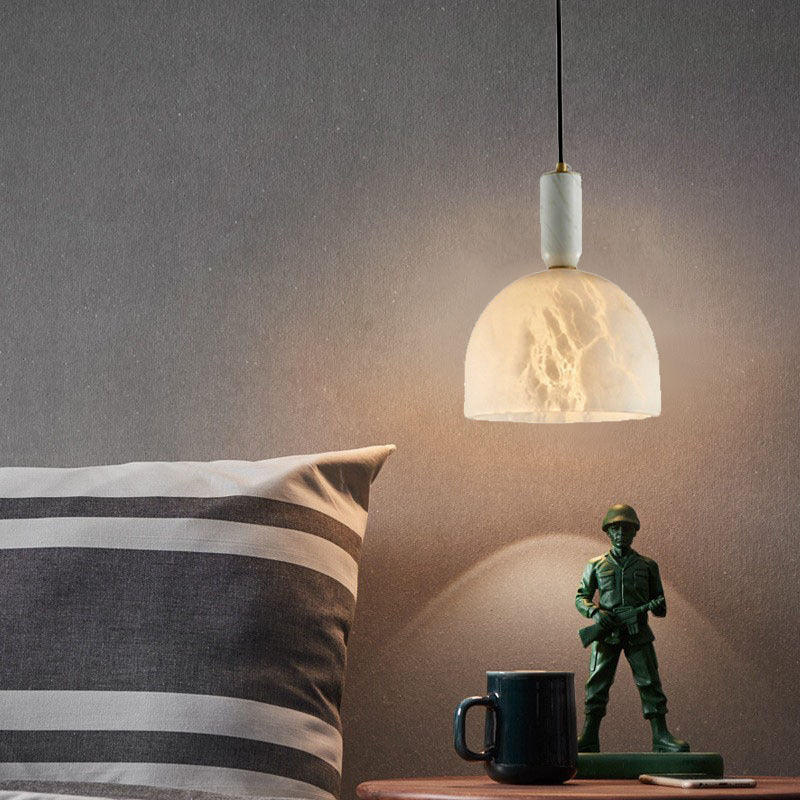 Contemporary Scandinavian Elegance Dome Marble Iron 1-Light Pendant Light For Living Room