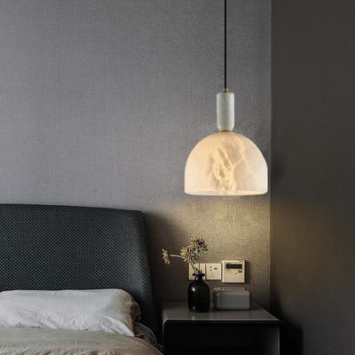 Contemporary Scandinavian Elegance Dome Marble Iron 1-Light Pendant Light For Living Room