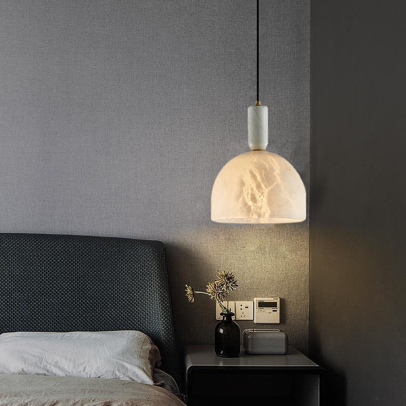 Contemporary Scandinavian Elegance Dome Marble Iron 1-Light Pendant Light For Living Room