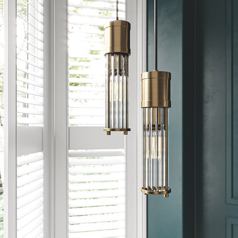 Abat-jour en verre cylindrique vintage traditionnel Corps en laiton massif Suspension à 1 lumière pour salon 
