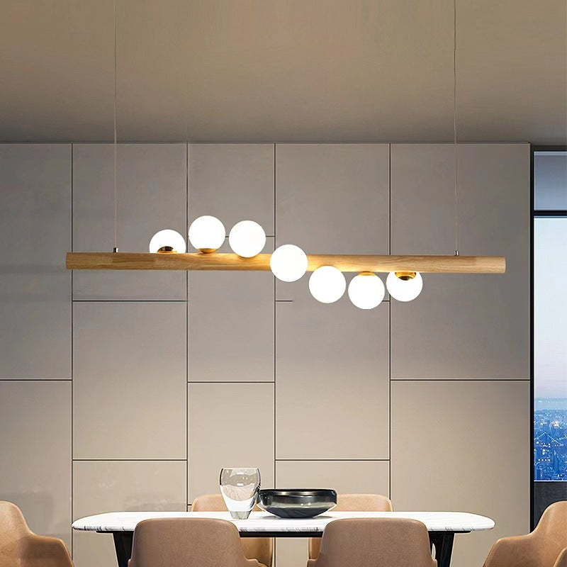 Contemporary Scandinavian Slim Cylinder Base Globe Shade Iron Glass 5/7 Light Chandelier Island Light For Dining Room
