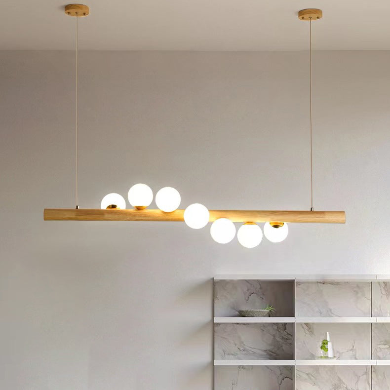 Contemporary Scandinavian Slim Cylinder Base Globe Shade Iron Glass 5/7 Light Chandelier Island Light For Dining Room