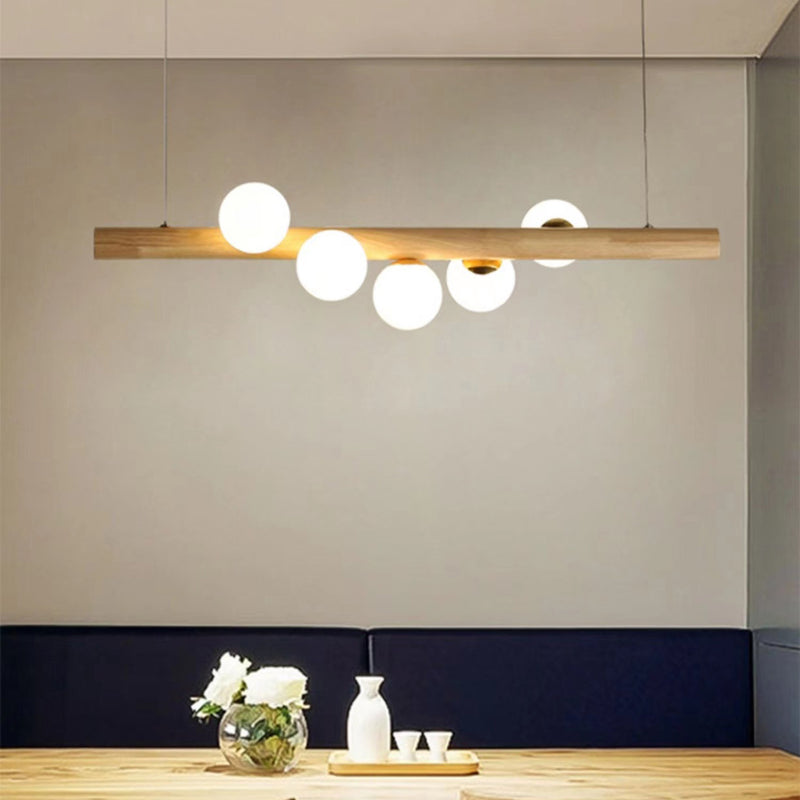 Contemporary Scandinavian Slim Cylinder Base Globe Shade Iron Glass 5/7 Light Chandelier Island Light For Dining Room