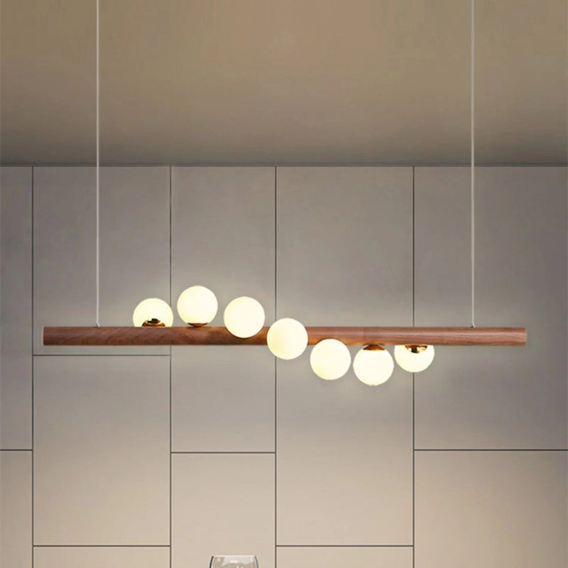 Contemporary Scandinavian Slim Cylinder Base Globe Shade Iron Glass 5/7 Light Chandelier Island Light For Dining Room