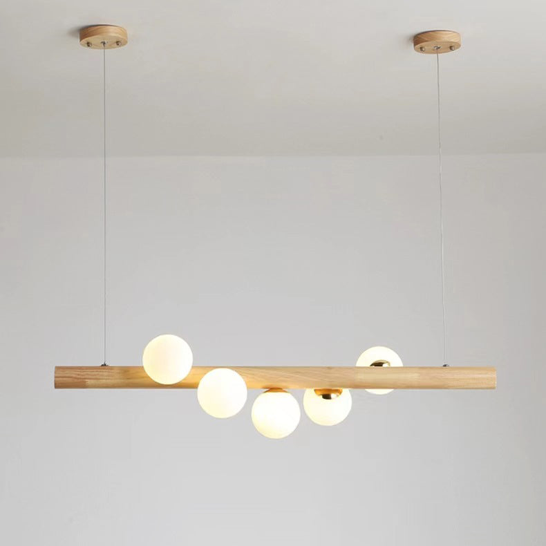 Contemporary Scandinavian Slim Cylinder Base Globe Shade Iron Glass 5/7 Light Chandelier Island Light For Dining Room