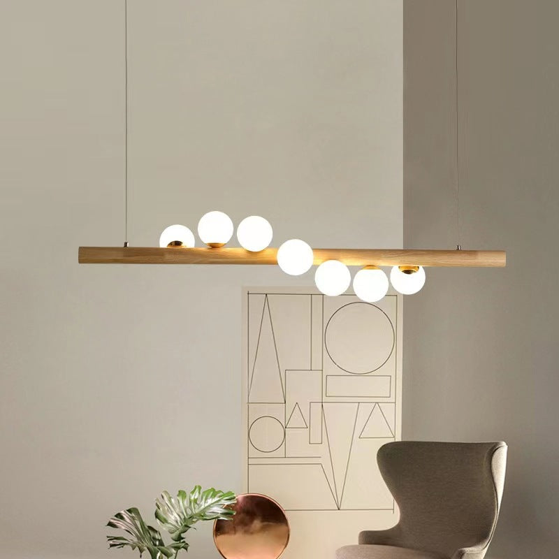 Contemporary Scandinavian Slim Cylinder Base Globe Shade Iron Glass 5/7 Light Chandelier Island Light For Dining Room